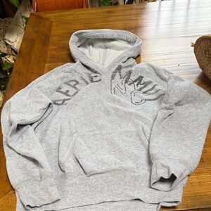 aerie  Heather Gray Pullover Hoodie Chest Branding NYC beads large